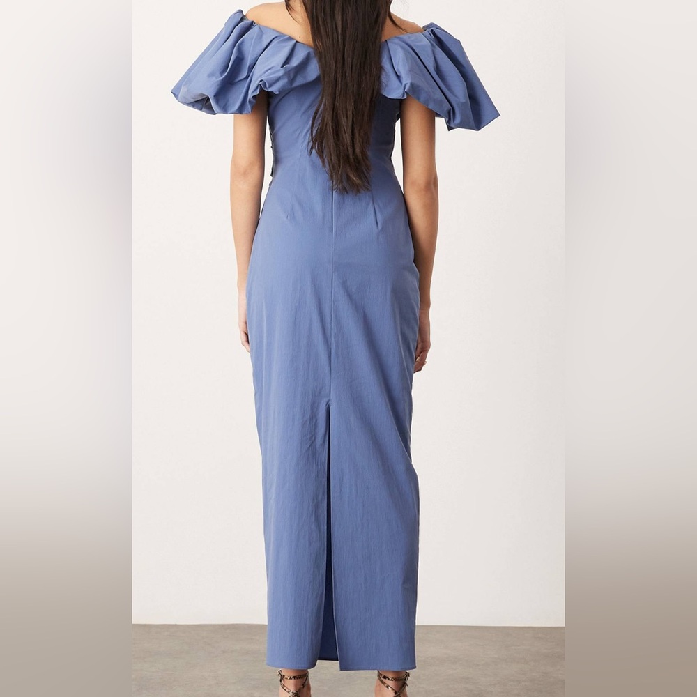 ASOS edition off the shoulder rushed puff sleeve maxi - Picture 3 of 4